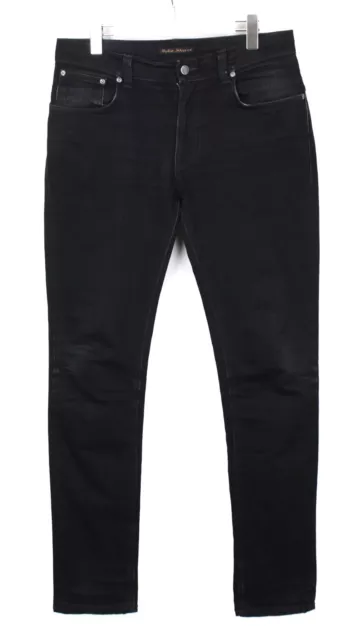 Nudie Thin Finn Dry Cold Black Jeans Uomo W33/L36 Slim Fit Baffi Nero