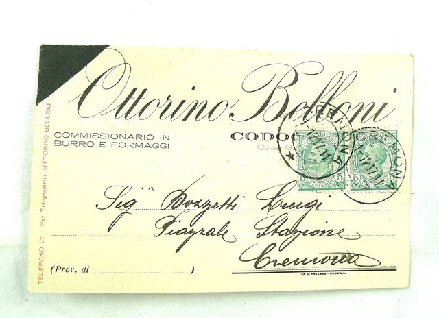 1917 Vintage Cartolina Codogno Cso Garibaldi Ottorino Belloni Burro Formaggi