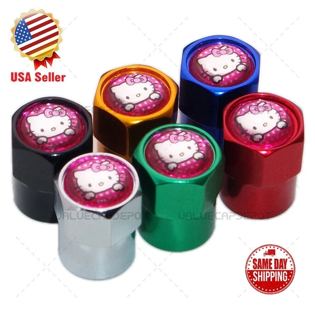 HEX PINK HELLO Kitty Logo Car SUV Wheels Tire Air Valve Caps Stem Dust