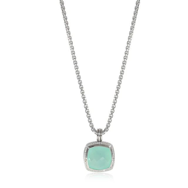 David Yurman Albion Chalcedony Diamond Halo Pendant in Sterling Silver 0.5 C