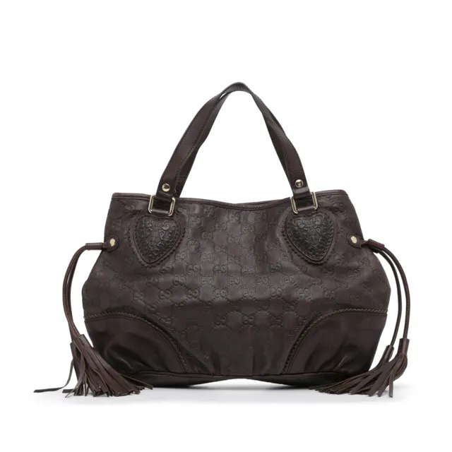 Authenticated Gucci Small Guccissima Tribeca Brown Dark Calf Leather Tote Bag