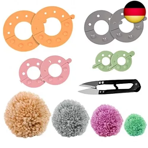 Curtzy Kunststoff Pompom Maker Set (4er Pack) mit Schneideschere - 4 Größen (