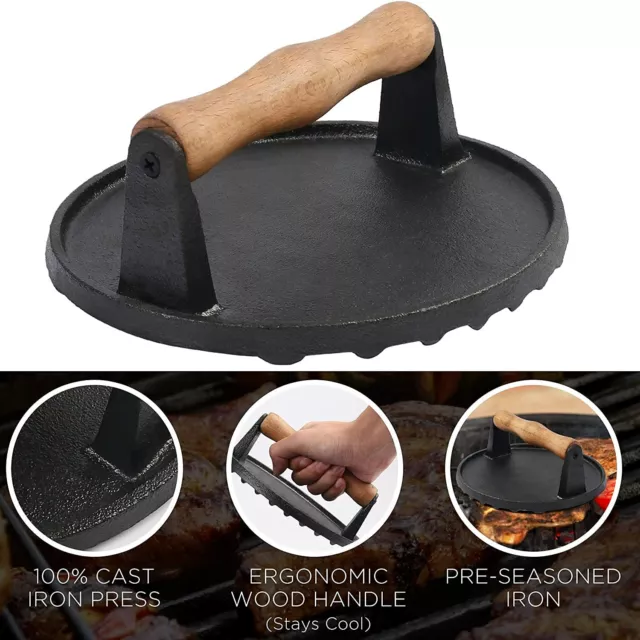 Cast Iron Grill Press Weight Steak Burger Press Griddles Flattops Bacon Paninis