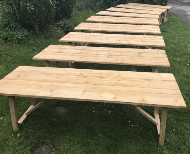 8ft X 27” 3 Plank Top 38mm Glamping Event Wedding Garden Trestle Table Fold Leg