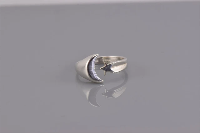 Cellini Vintage Sterling Silver Moon Star Celestial Band Ring 925 Adj Sz: 5