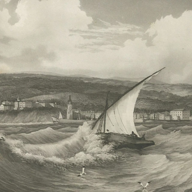 Corse Vue de Bastia Marine - Aquatinte originale Louis Garneray XIXe