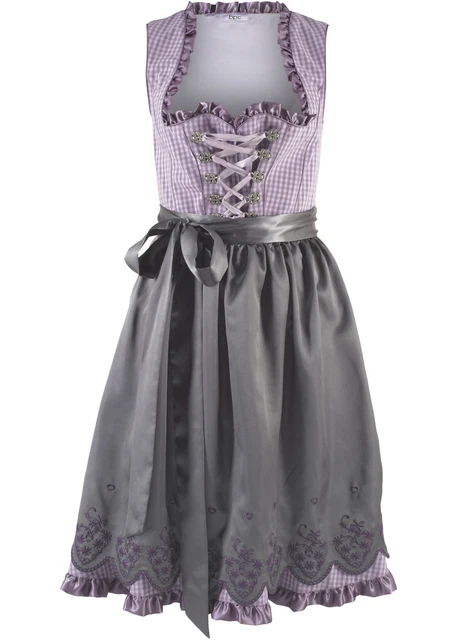 Dirndl seducente con volant taglia 44 viola stampato abito tradizionale nuovo