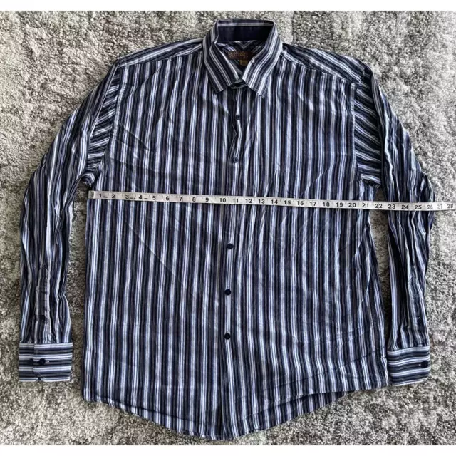 Blue Brand Mens Button Front Shirt Blue White Striped Long Sleeve 100% Cotton L