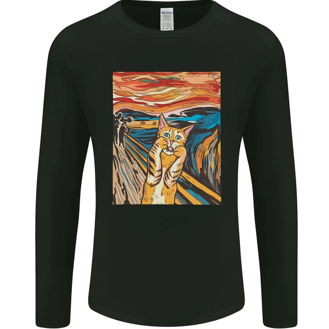 Cat Scream Painting Parody Mens Long Sleeve T-Shirt
