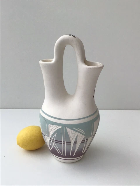 Mesa Verde Navajo Pueblo Wedding Vase Blue & Cream Southwestern 10" Signed