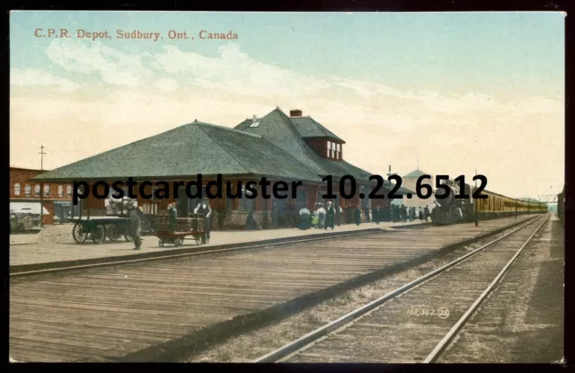 SUDBURY Ontario Postcard 1910s CPR Railway Train Station