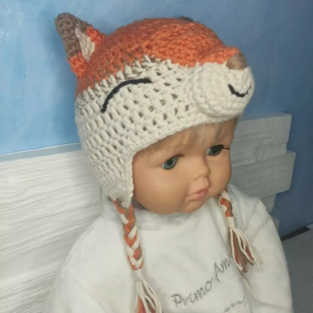 Cappello Neonato Bambino Uncinetto Animali Volpe, Regalo Nascita taglia 0-3 mesi