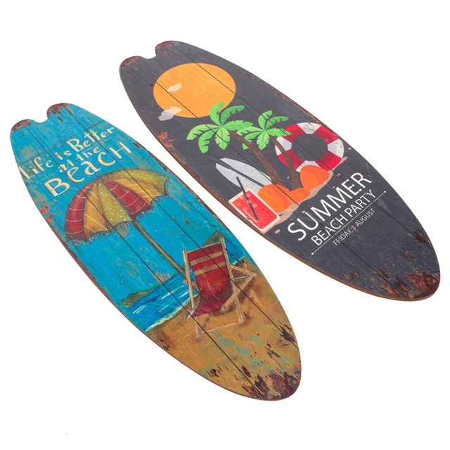 2pcs Ocean Themed Wall Decoration Wall Hanging Surfboard Sign Wall Art Wood