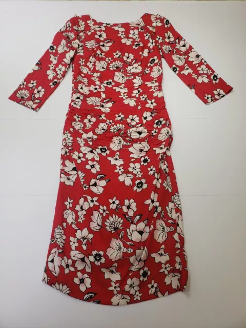 Tracy Reese Womens Dress Sheath 3/4 Sleeve Ruched Sides/Back Floral Red Size 2