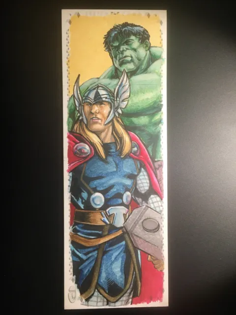 2017 Marvel Premier Hulk Thor Hercules quad panel sketch Ron Leary Jr