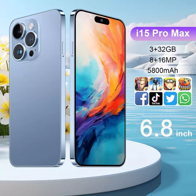 NEW Unlocked Android i15 Pro Max Smartphone 32GB Dual SIM 4G Cheap Mobile Phone