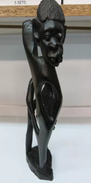 Vintage Art Statue Real Ebony Wood Hand Carved by Mokonde African Tribal Tanzani