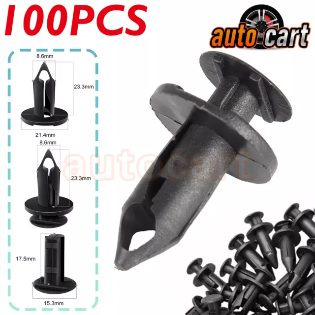 100pc Clips for Hole Plastic Rivets Retainer Fender Bumper Push Pin Fastener 8mm
