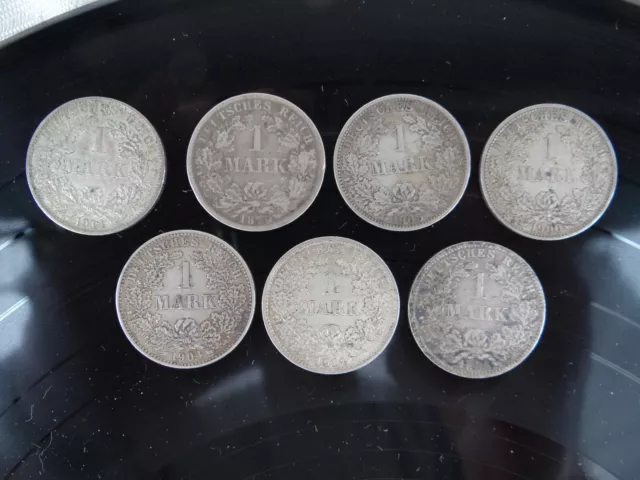 7x 1 Reichsmark RM Kaiserreich 1875-1914