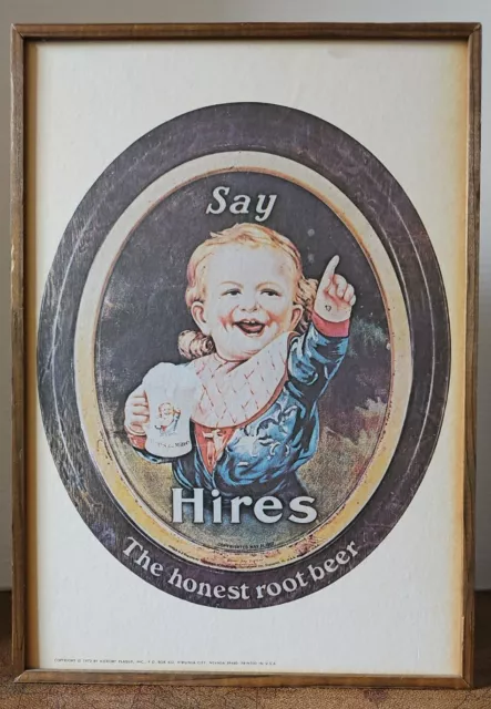 Rare Vintage 1973 Hires The Honest Root Beer Print Lithograph Hickory Plaque Inc