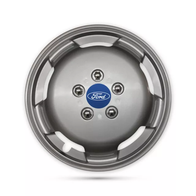 Per Ford Transit Motorhome Camper Van 4x 15"" Finiture Ruota Piatto Profondo Cappucci Argento