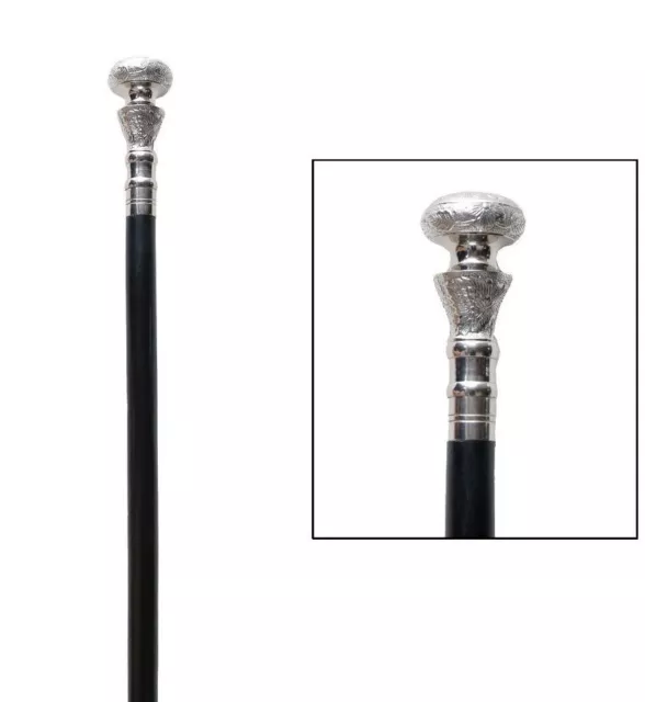 Gentlemens Classic Style Wooden Walking Stick Cane Brass Handle Nickle Finish