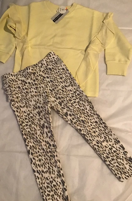River island mini girls aged 4-5 years yellow chiffon frill sweat top set BNWT 2