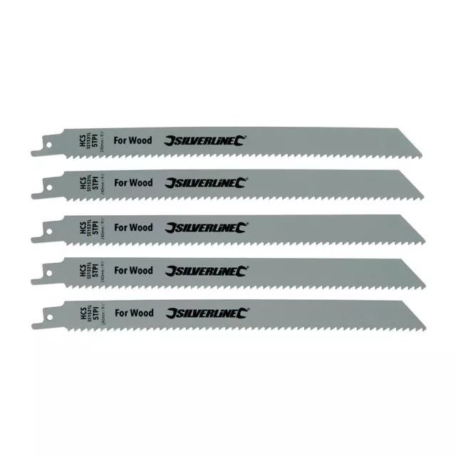 Silverline - Recip Saw Blades for Wood 5pk - HCS - 5tpi - 240mm