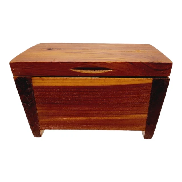 VINTAGE SMALL WOOD Cedar Chest Trinket Jewelry Box Hinged Salesmen