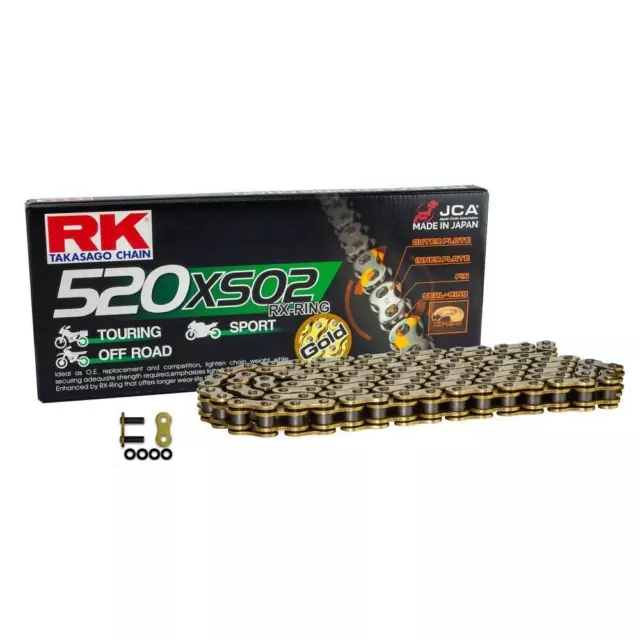 RK Gold HD RX-Ring Motorcycle Bike Chain 520 XSO 122 Links with Rivet Link