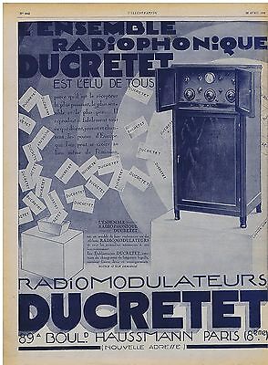 PUBLICITÉ 1927 RADIOMODULATEUR DUCRETET 60 ANNÉES D'EXPÉRIENCE ADVERTISING 