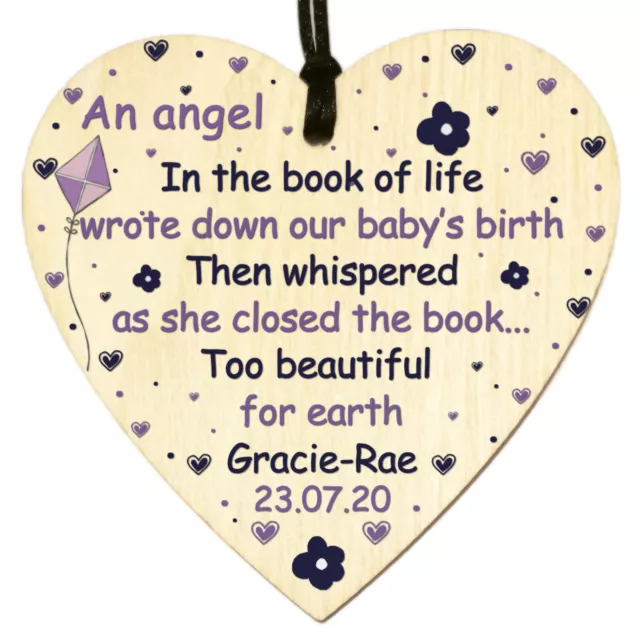 Personalised Baby Loss Memorial Bereavement Miscarriage Angel Wood Heart Plaque