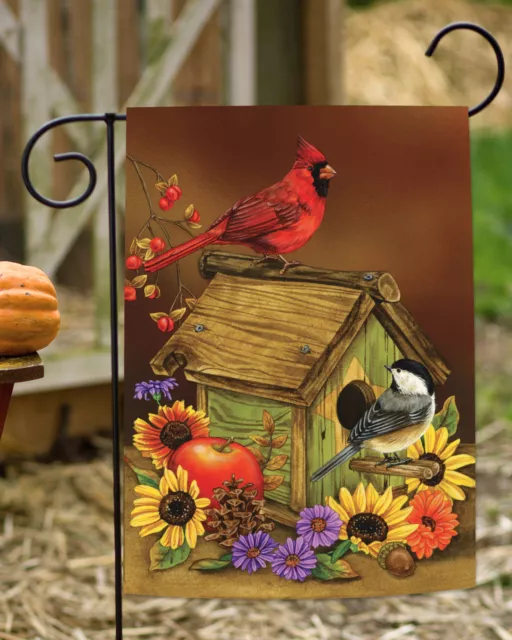 Toland Autumn Melody 12x18 Cute Fall Flower Cardinal Bird Garden Flag