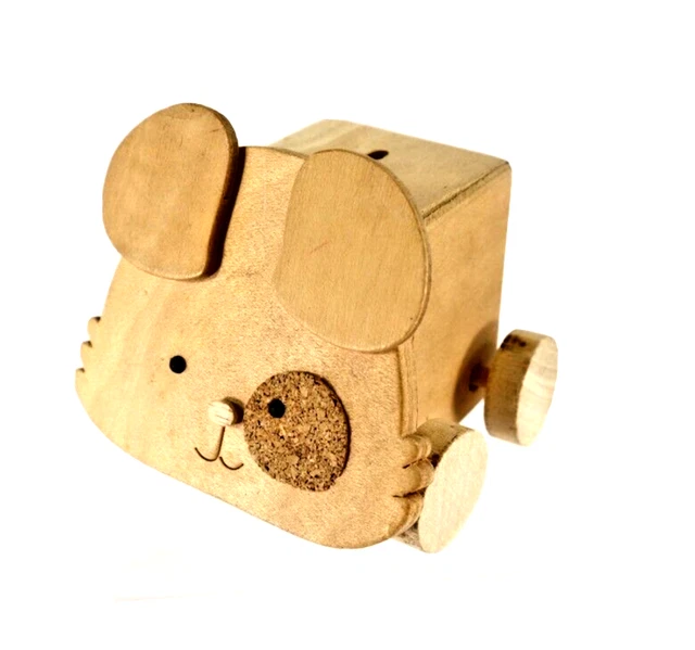 Vintage Mattel Emotions Wooden Cat Rolling Baby Coin Bank & Stopper 1984