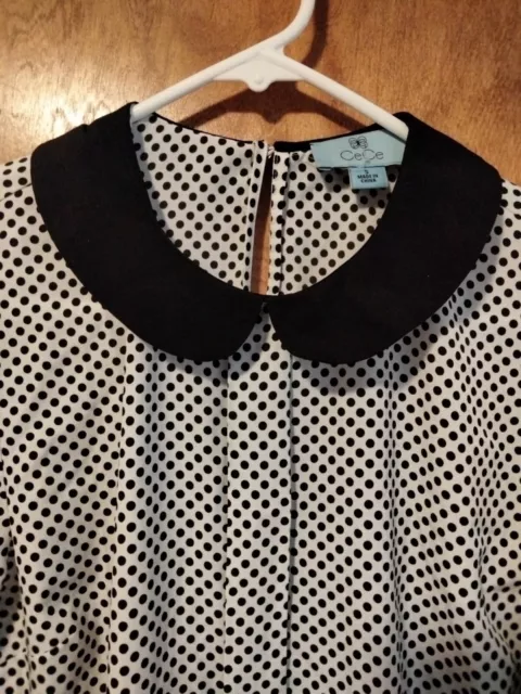 Cece Woman's Blouse With Peter Pan Black Collar Polka Dot Pattern Size Small