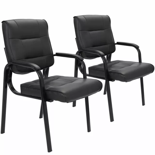 2PCS Leather Guest Chair Black Waiting Room Office  Reception Desk Side Chairs