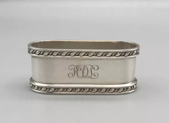 Vintage Heavy Sterling Silver Oval Napkin Ring Applied Gadroon Border