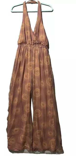 Revolve X House Of Harlow Jumpsuit Women's Medium 1960 Larisa Blush & Gold Tie