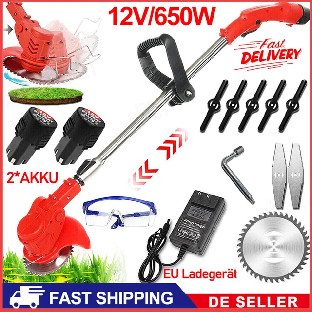 Akku-Rasentrimmer 12V – 18000 U/min, Mit 5 Kunststoff- & 2 Metallklingen Akku-Rasentrimmer 12V – 18000 U/min, Mit 5 Kunststoff- & 2 Metallklingen