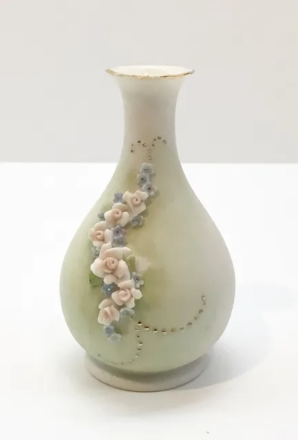 M. Mickelson Signed Hand-Painted Mini 4” Porcelain Bud Vase *Flaws* Vintage