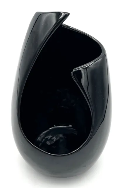 Vintage Frankoma Ceramic Black Art Deco Open Vase/Candle Holder 8" MCM '60'S