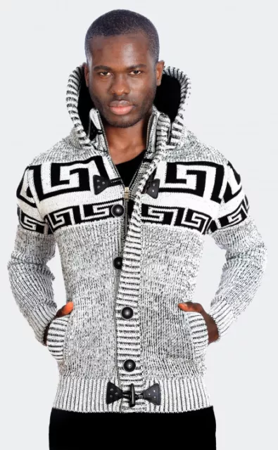 NEW LCR Mens Black Edition Cardigan Sweater Jacket Slim Fit Fashion White Black