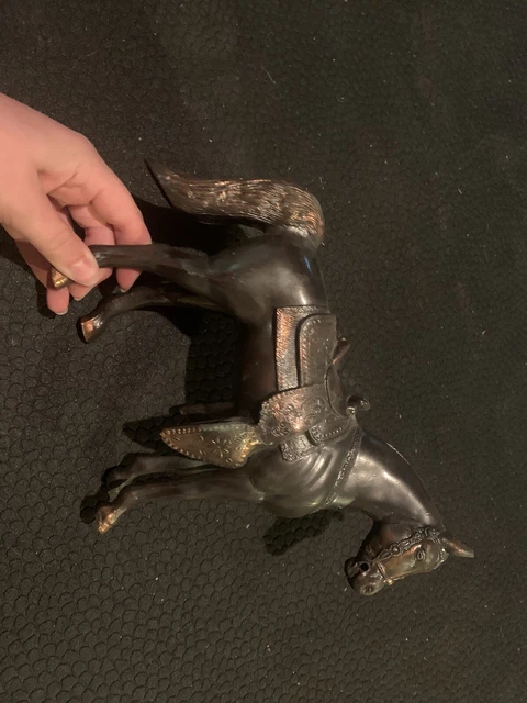 Vintage Horse Equestrian Statue Figurine 7" Metal Hollow Copper Plated USA