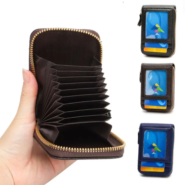 Mens Wallet Credit Card Holder Genuine Leather RFID Blocking Zipper Pocket Thin