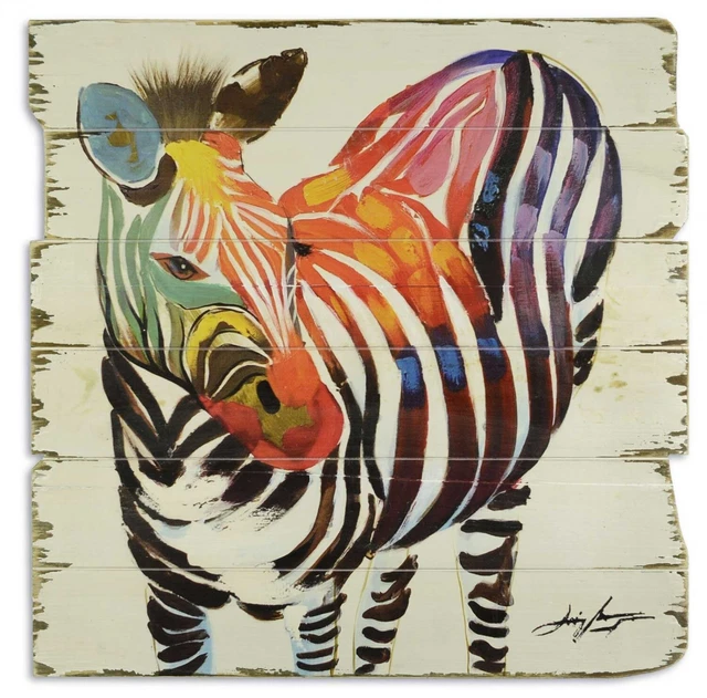 Imagen de madera mural cebra animal dibujo de rayas estilo antiguo 60cm