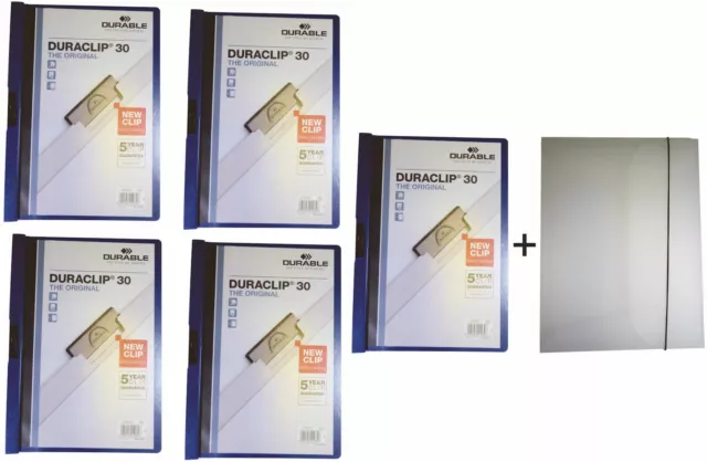 5 Durable Duraclip® 30 Klemm-Mappe Klemmmappe A4 Blau Bewerbungsmappe + Sichtbox