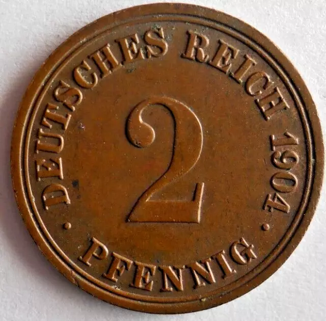1904 German EMPIRE 2 PFENNIG - High Quality Coin German Bin #11