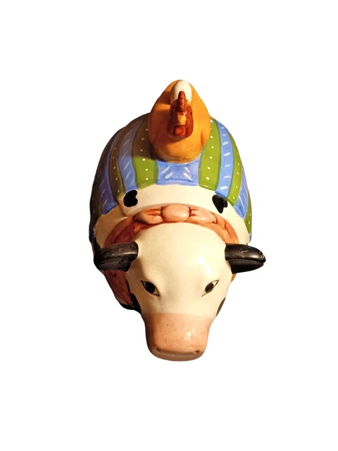 Old Vintage Ceramic Porcelain Farm Cow Cookie Jar With Chicken Lid Handle