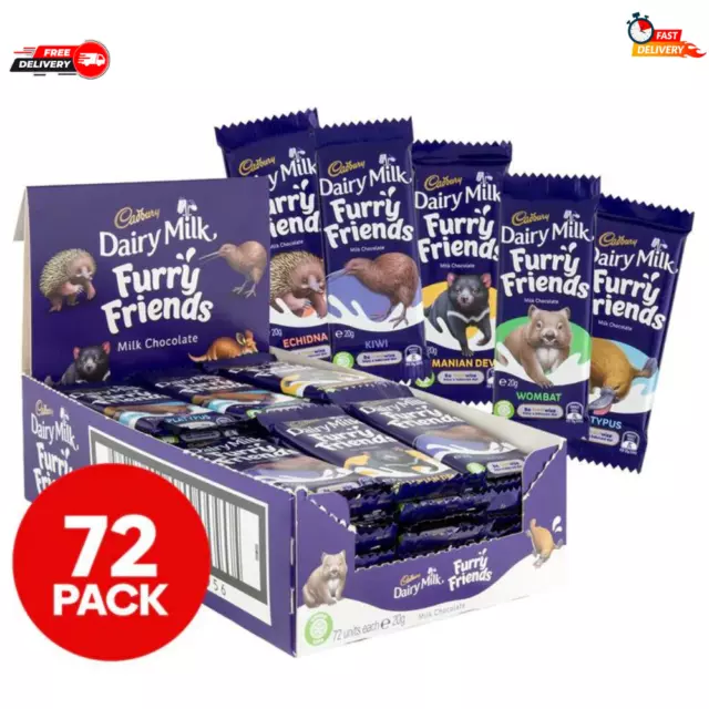 72x Cadbury Milk Chocolate Furry Friends 20g Bar Sweets Treats Confectionary Box