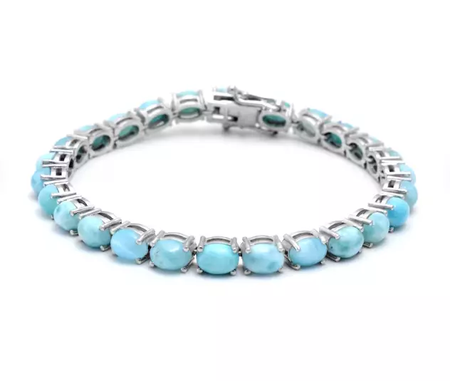 925 Solid Sterling Silver Handmade Jewelry Larimar Gemstone 7.5 inches Bracelet